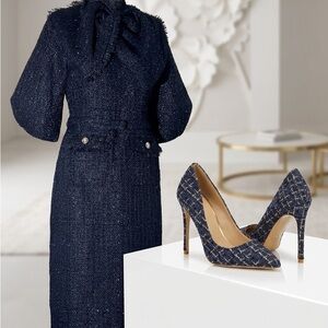 Medium Navy Tweed Dress and size 8 Matching Tweed Pumps